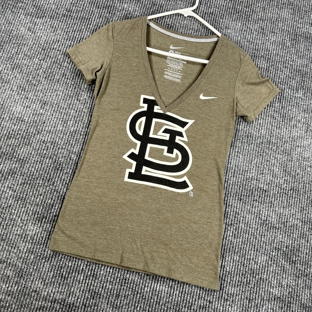St. Louis Cardinals Shirt Womens Small Green Short Sleeve V Neck MLB Nike